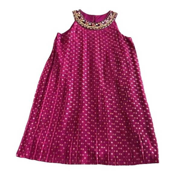 Blush by US Angels Girls Dress Size 8 Gold‎ Burgundy Jeweled Neckline Pleated - Picture 2 of 6